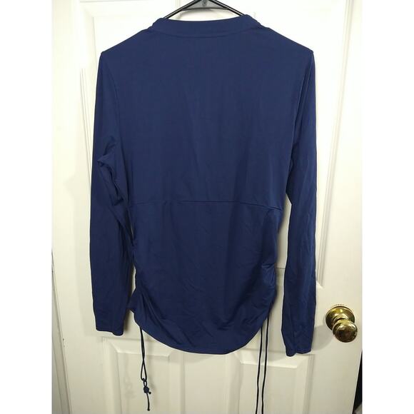 Lands Ends Woman M Swimsuit Coverup Navy Blue Zip White Embroidered Trim Long... - Picture 10 of 10